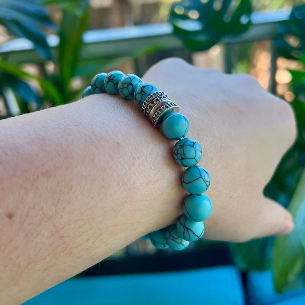 Turquoise Beaded Bracelet with S925 Barrel Charm